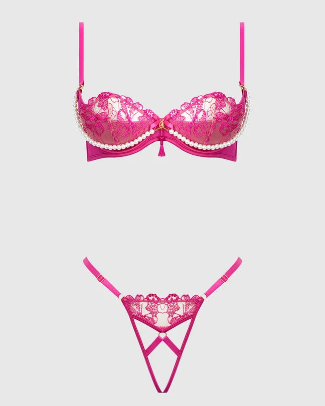 Nova Pink Bra Open G-String Set | Lavah Intimates