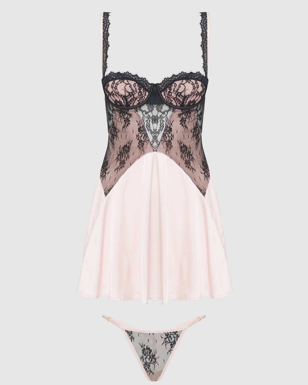 Jocelyn Lace & Satin Babydoll & G-String Set