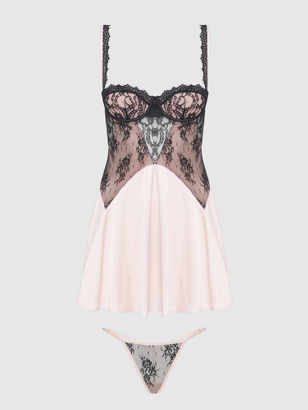 Jocelyn Lace & Satin Babydoll & G-String Set