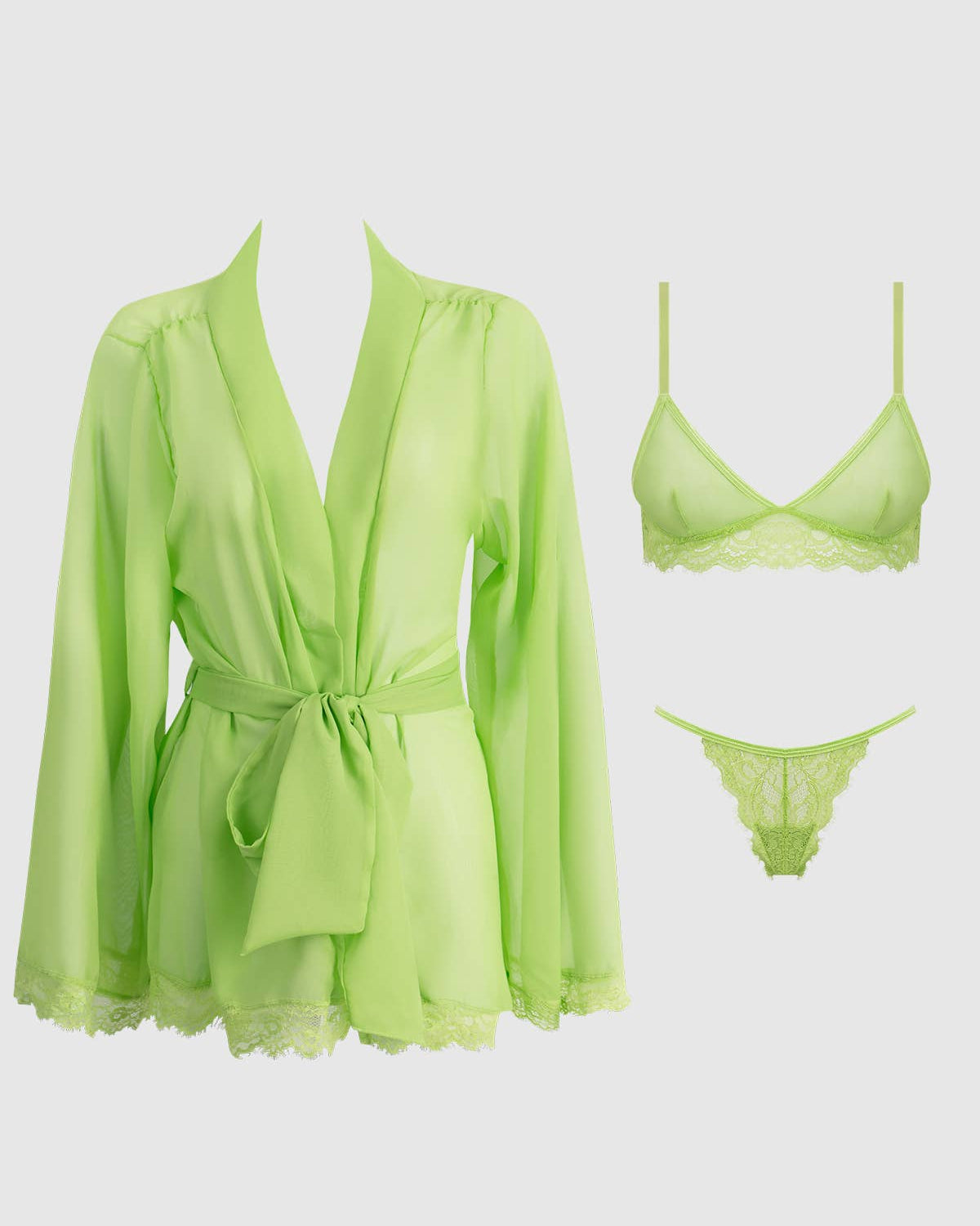 Shavon Lace Chiffon Robe Bralette G-String Set | Lavah Intimates
