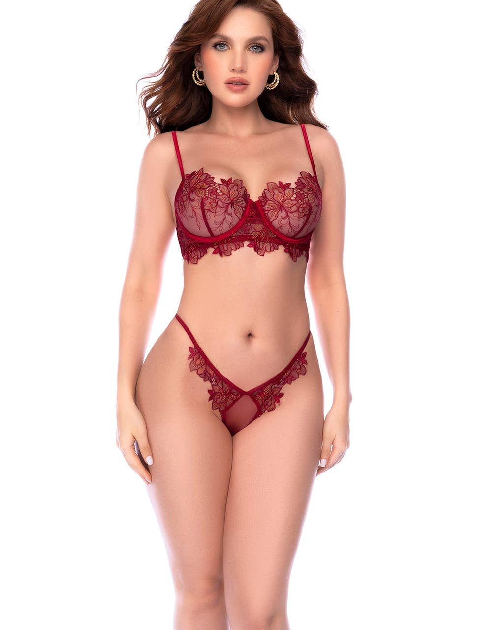 Fiorella Rosewood Embroidered Bra Set