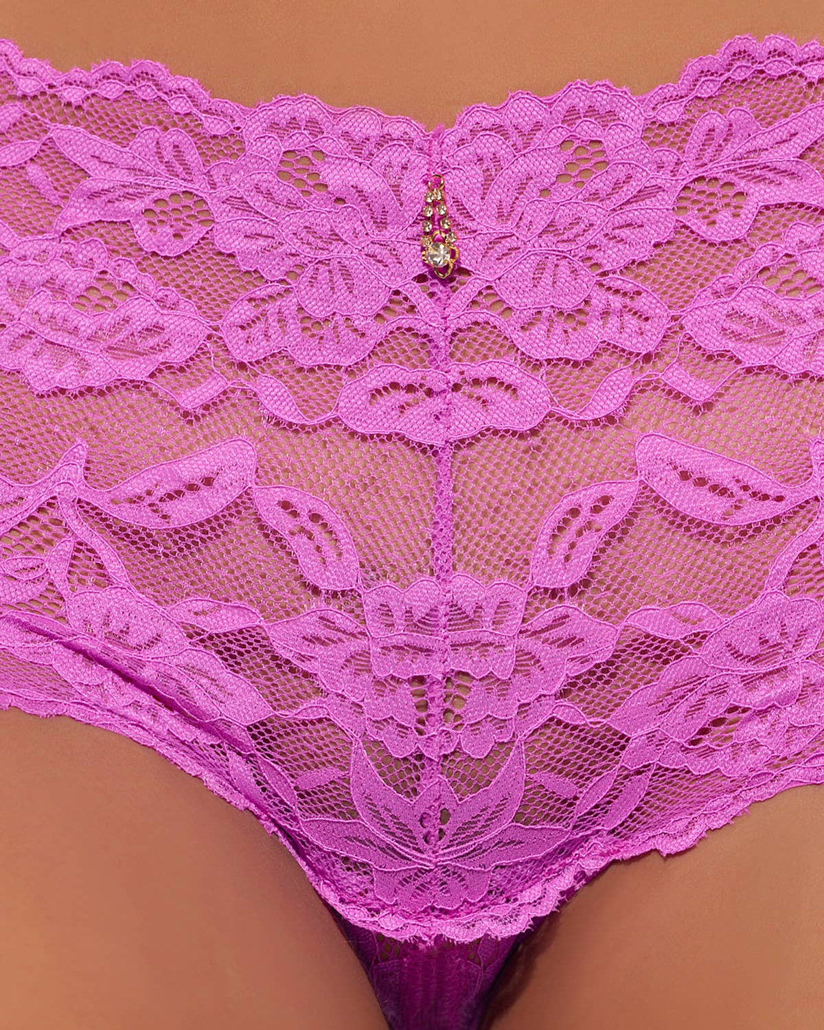 Bella Lace Crotchless Cheeky Fuchsia Pink M | Lavah Intimates