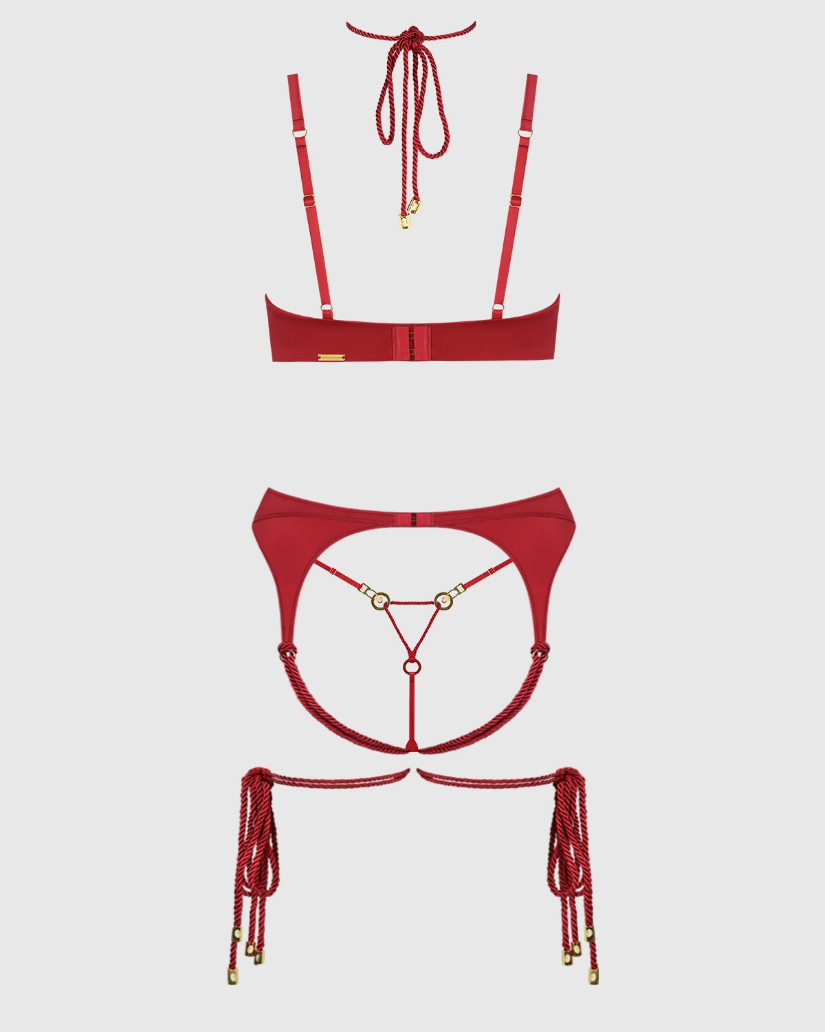 Iryna Silky Micro Rope Bra Garter Thong Set | Lavah Intimates