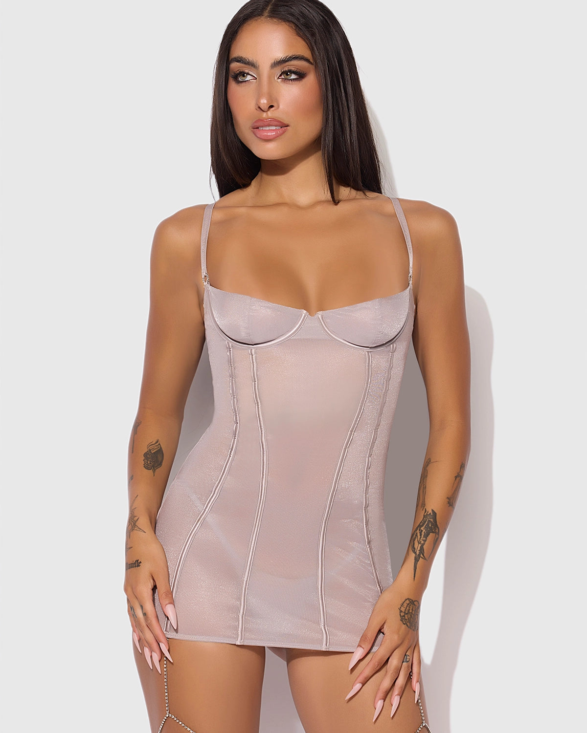 Presley Shine Mesh Rhinestone Chemise G-String Set | Lavah Intimates