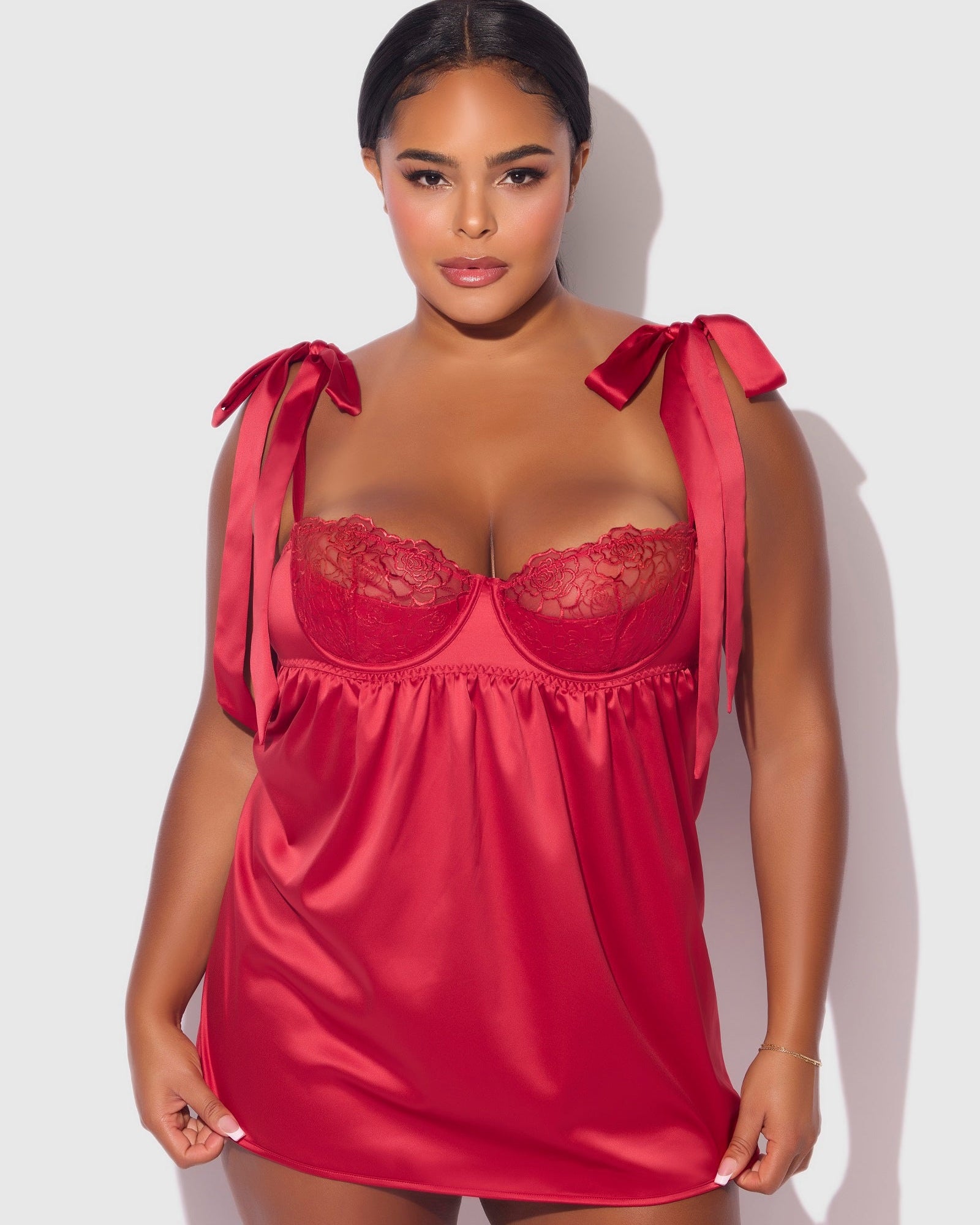 Rosalie Satin Embroidered Lace Babydoll Set | Lavah Intimates