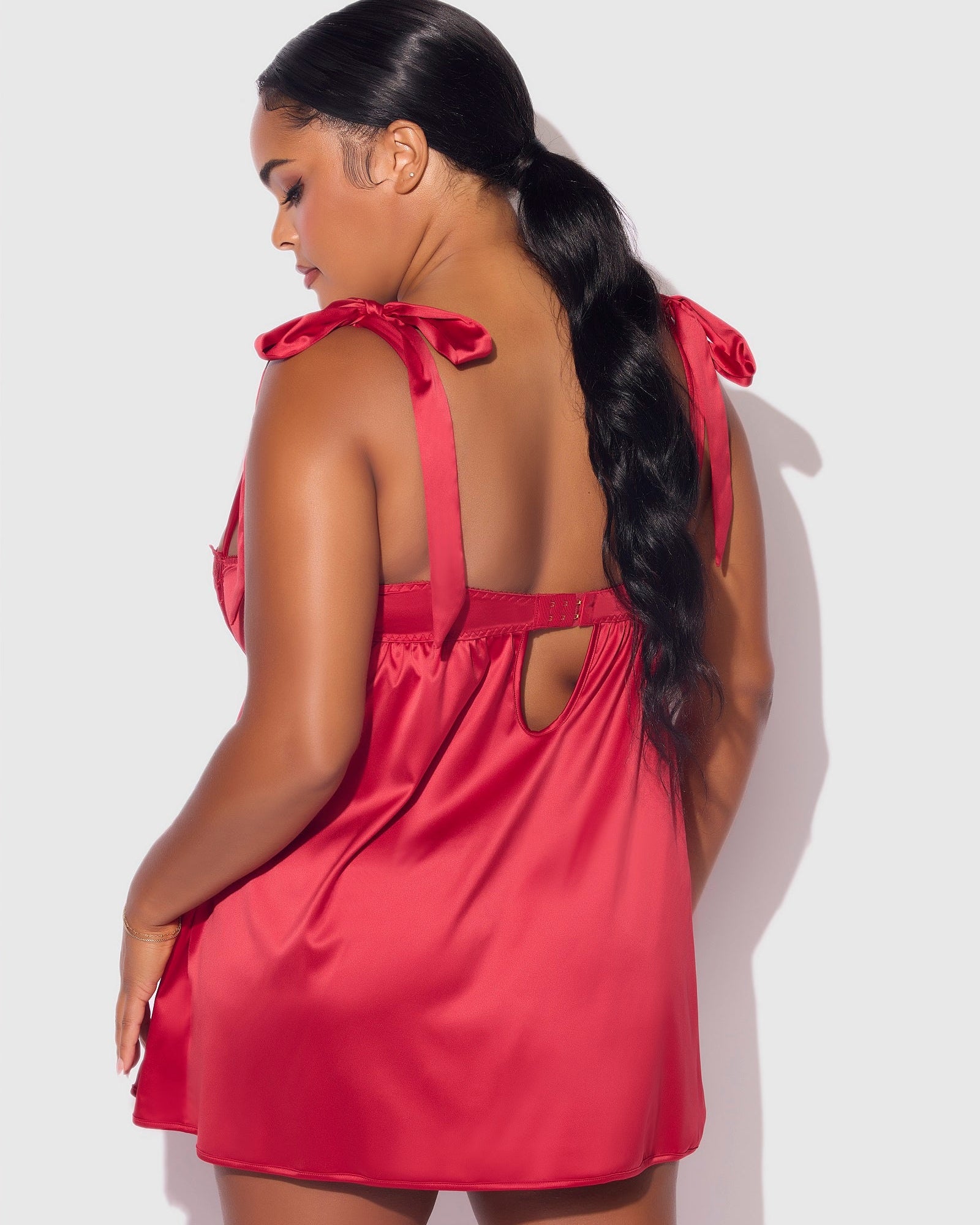 Rosalie Satin Embroidered Lace Babydoll Set | Lavah Intimates