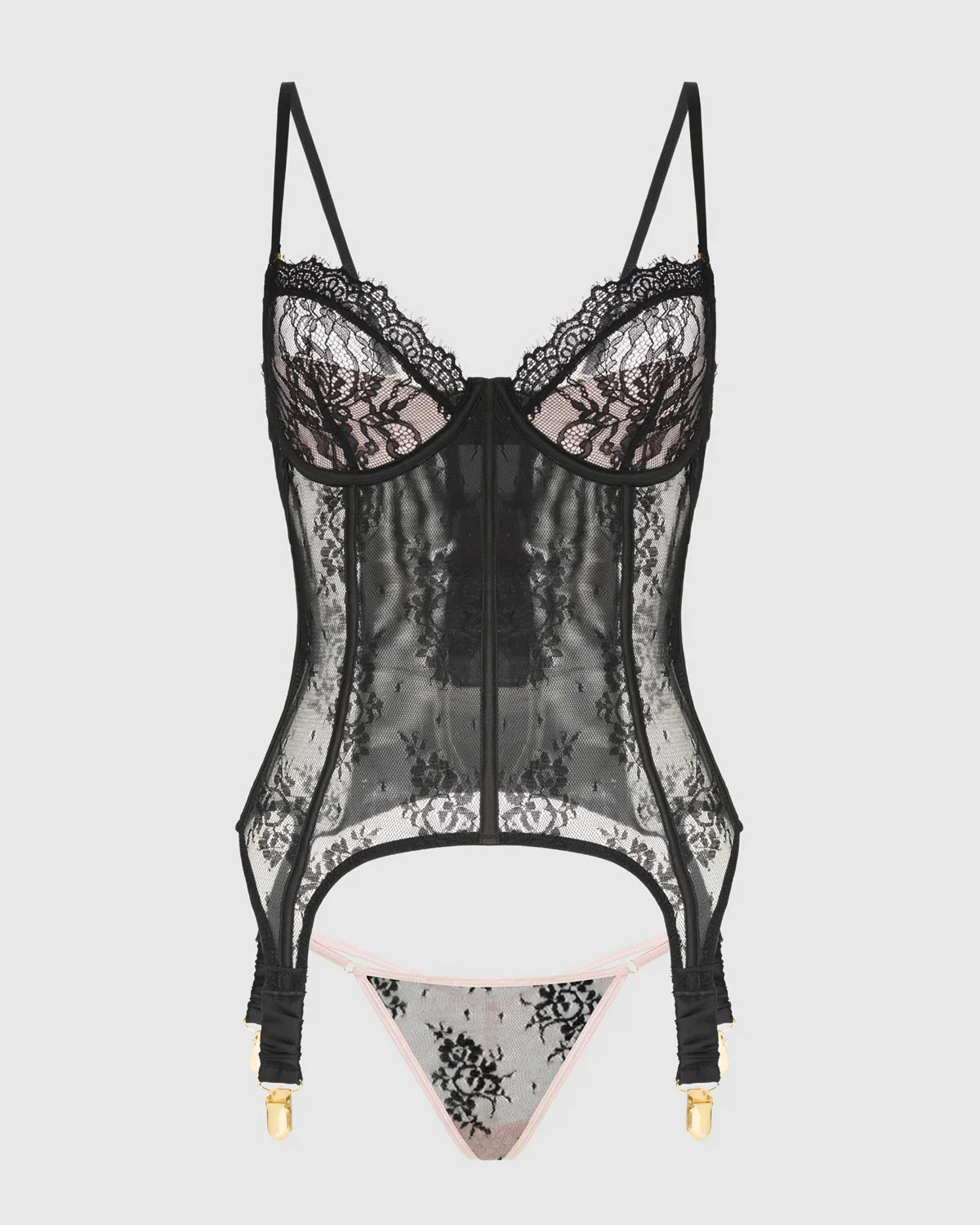 Jocelyn Satin Lace Corset G-String Set | Lavah Intimates