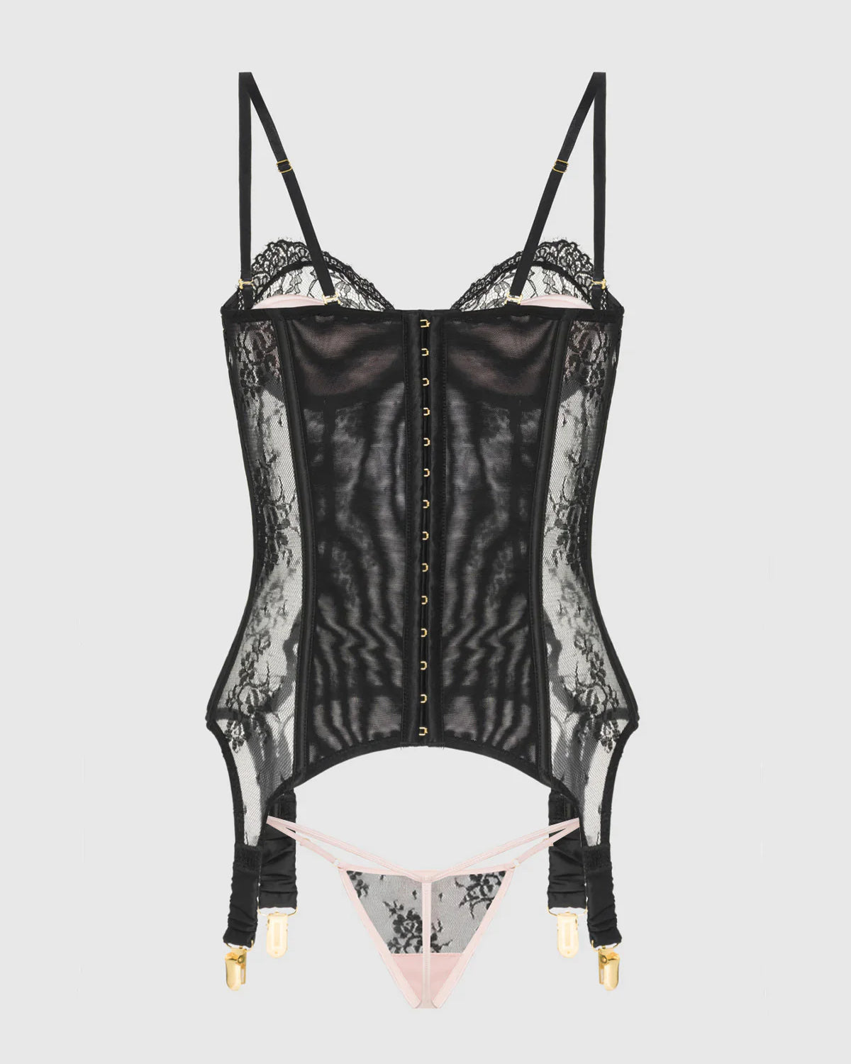 Jocelyn Satin Lace Corset G-String Set | Lavah Intimates