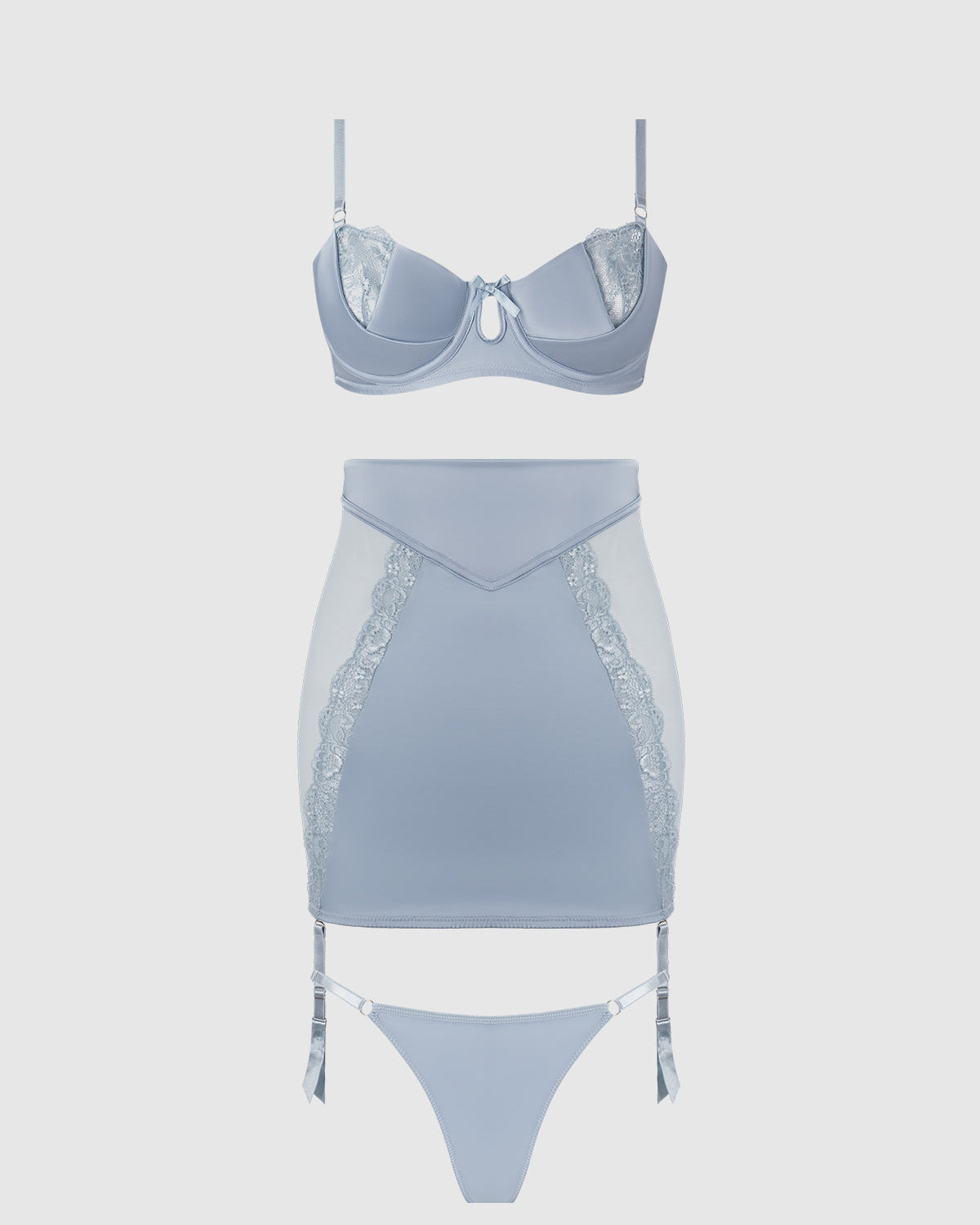 Sienna Satin Lace Bra Backless Skirt Tanga Set | Lavah Intimates