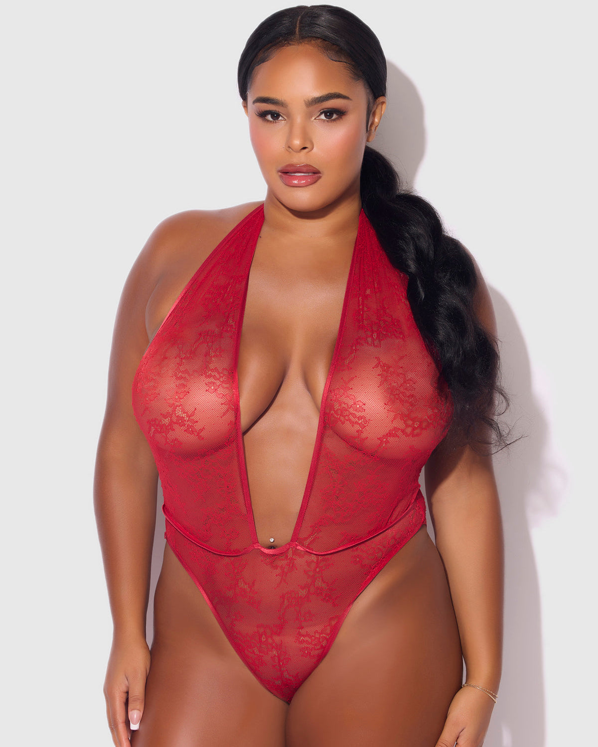 Kiki Lace Plunge Halter Teddy | Lavah Intimates