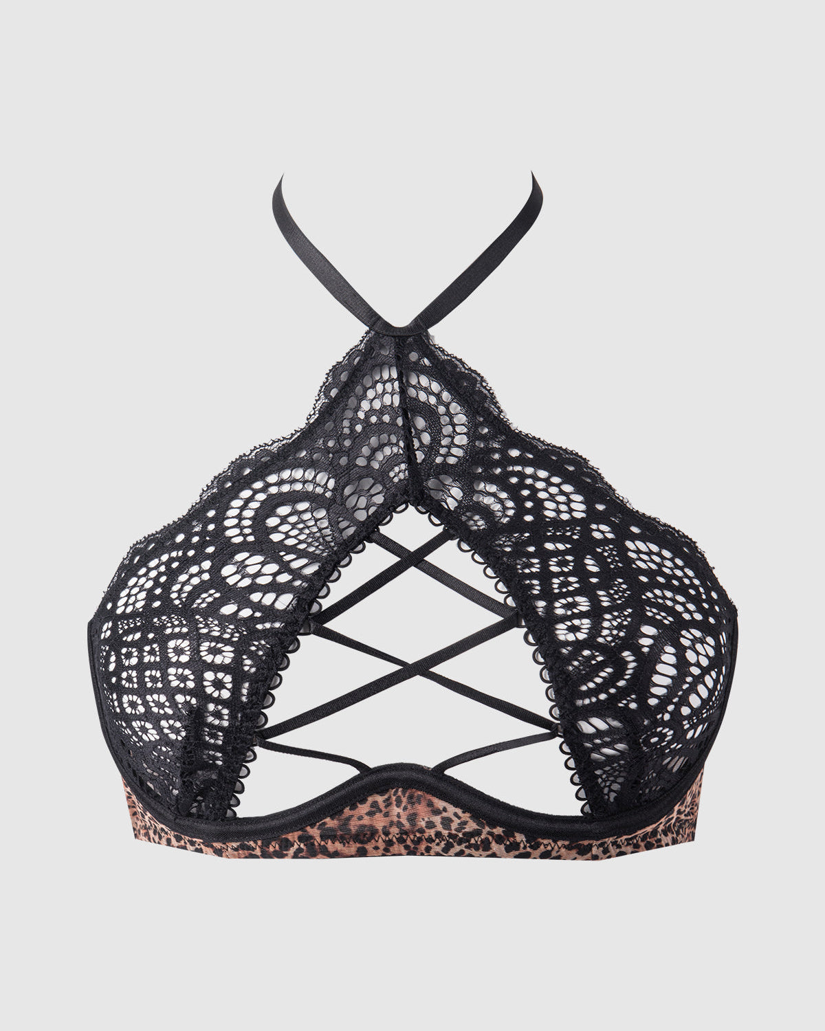 Felicia Leopard Mesh Lace Bra Garter G-String Set | Lavah Intimates