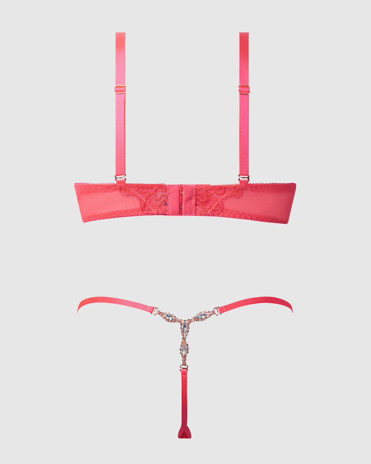 Eden Embroidered Lace Satin Cups Bra & G-String Set Coral | Lavah Intimates