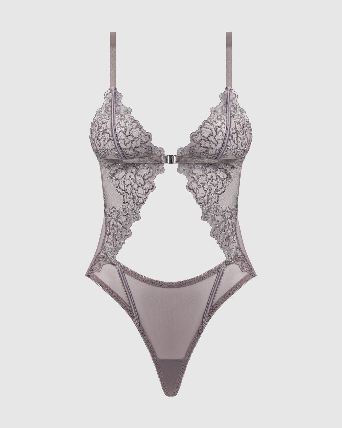 Eden Embroidered Lace Wirefree Teddy Grey | Lavah Intimates