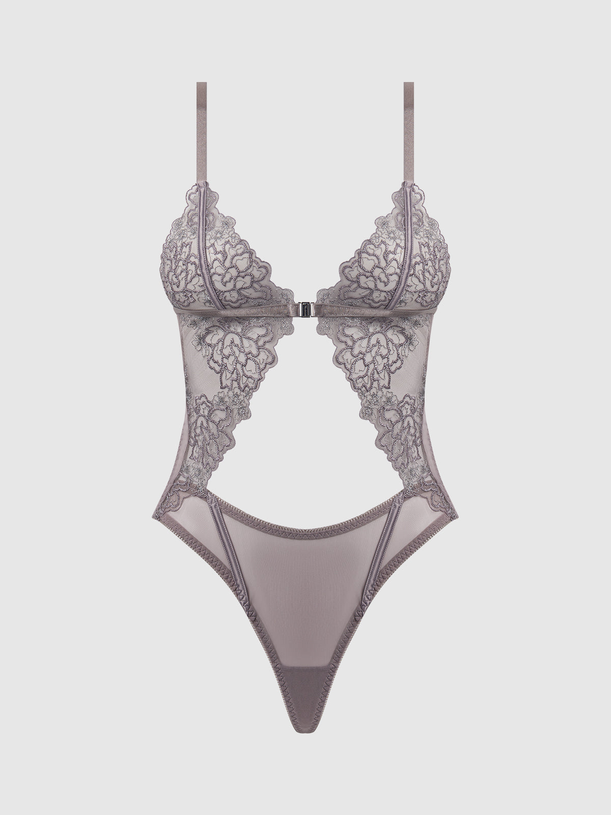Eden Embroidered Lace Wirefree Teddy Grey | Lavah Intimates