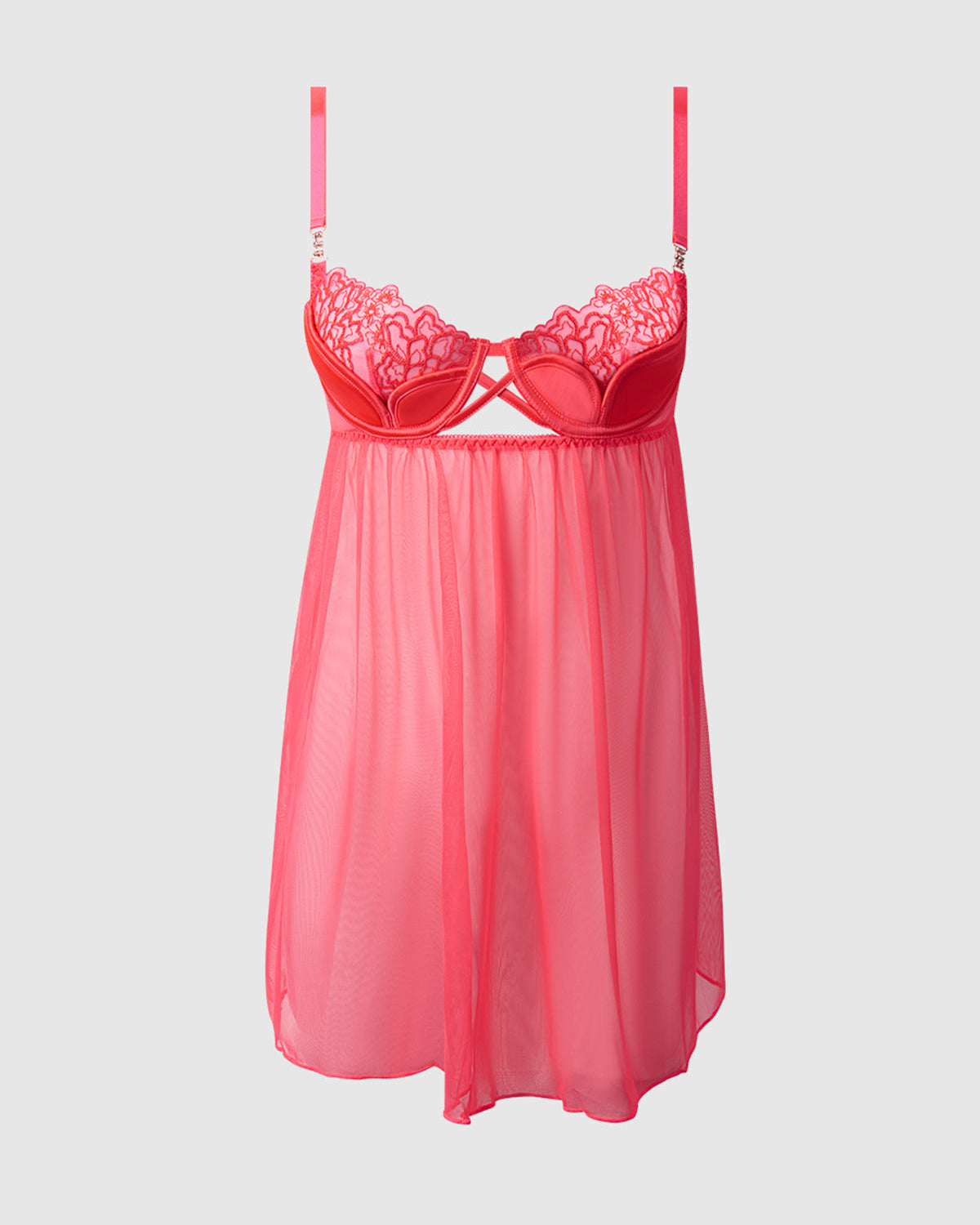 Eden Embroidered Lace Babydoll Coral | Lavah Intimates