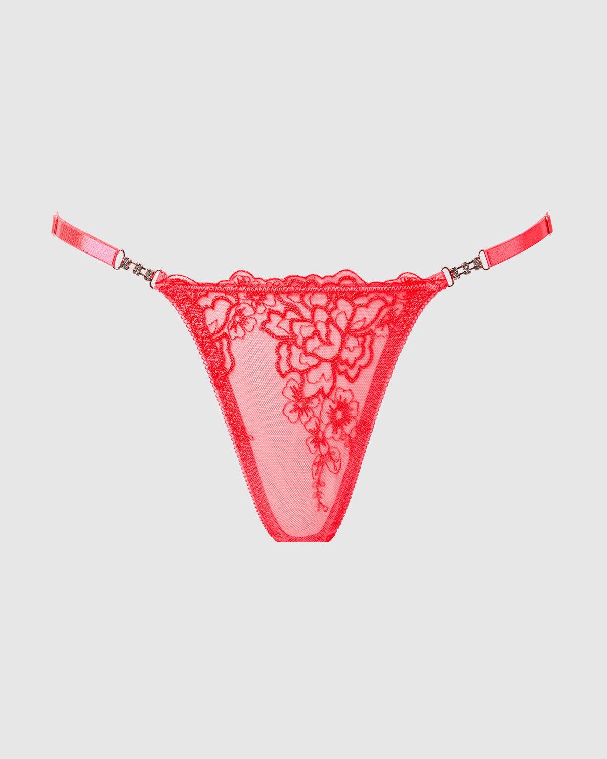 Eden Embroidered Lace Crotchless Thong Coral | Lavah Intimates