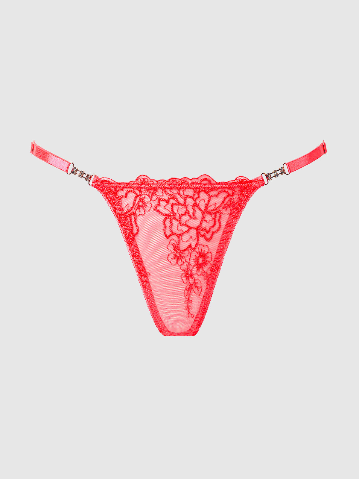 Eden Embroidered Lace Crotchless Thong Coral | Lavah Intimates