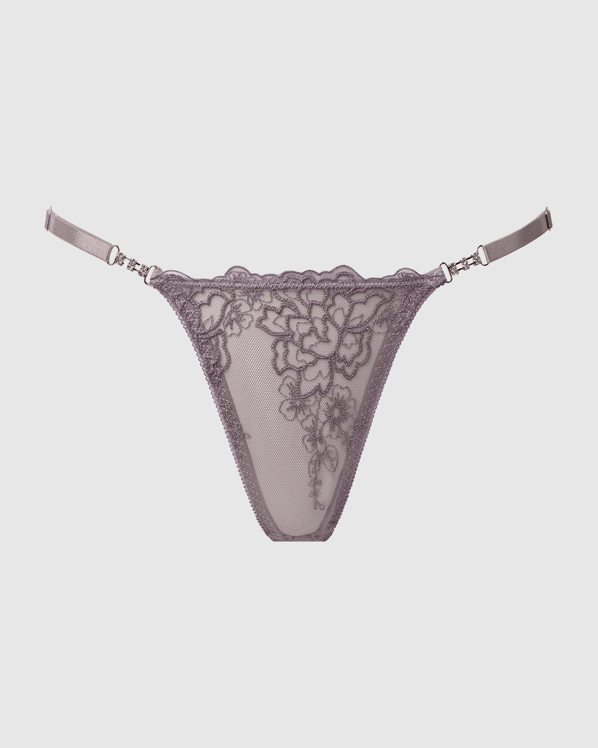 Eden Embroidered Lace Crotchless Thong Grey | Lavah Intimates