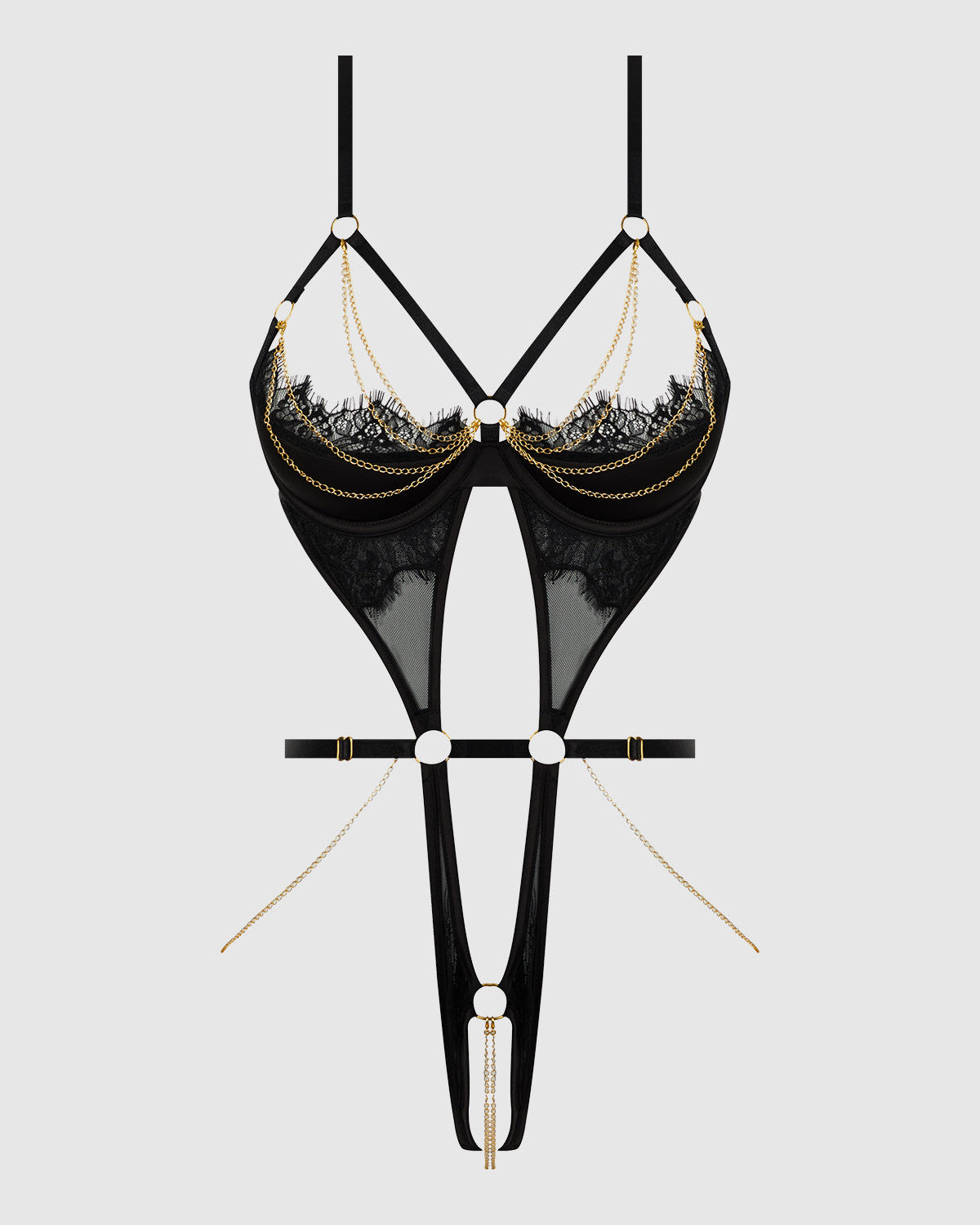 Eve Open Cup Crotchless Harness Teddy | Lavah Intimates