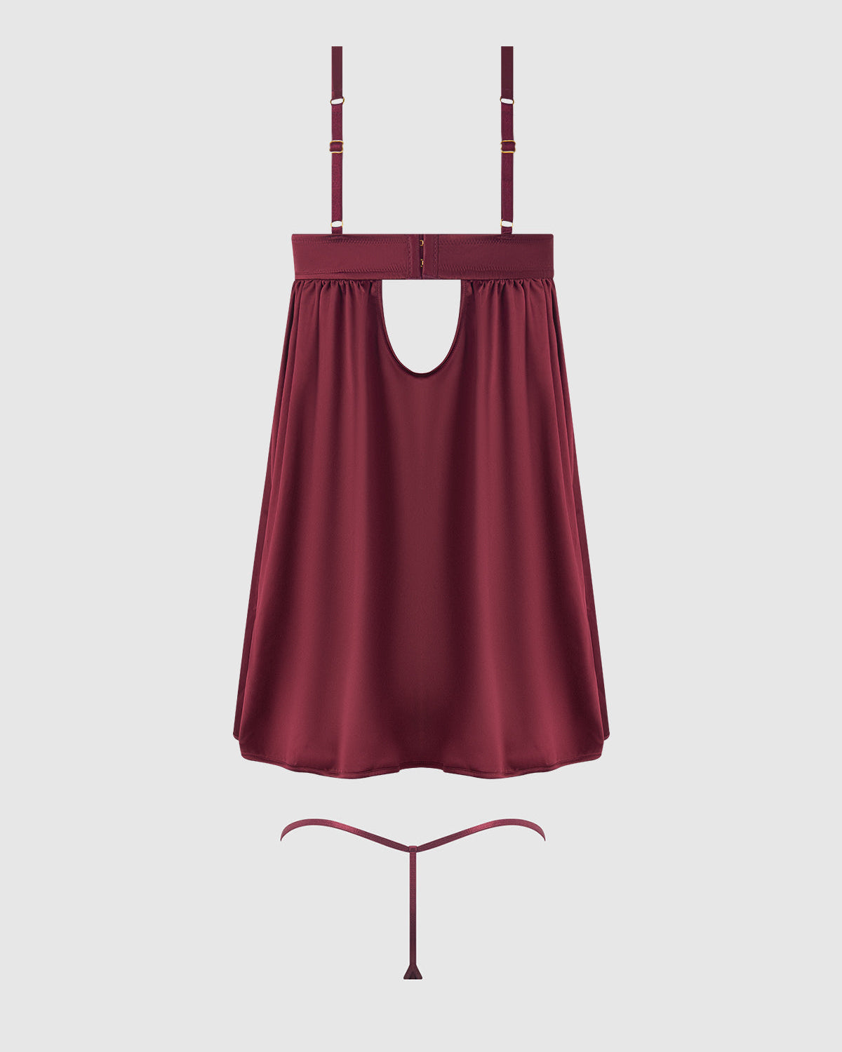 Brigeta Satin Mesh Corsetted Babydoll Set Burgundy | Lavah Intimates