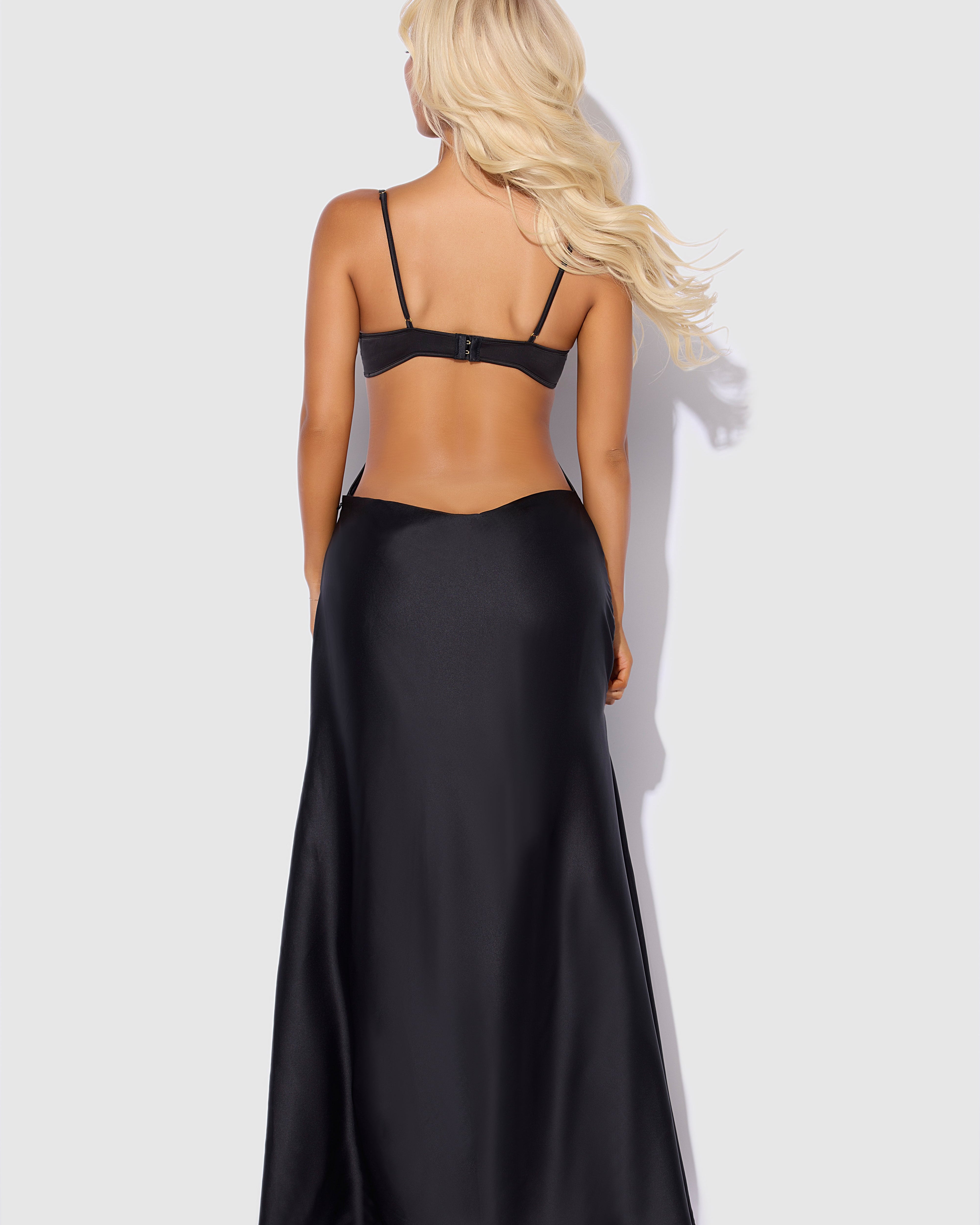 Brigeta Satin Mono Wire Long Gown Black | Lavah Intimates