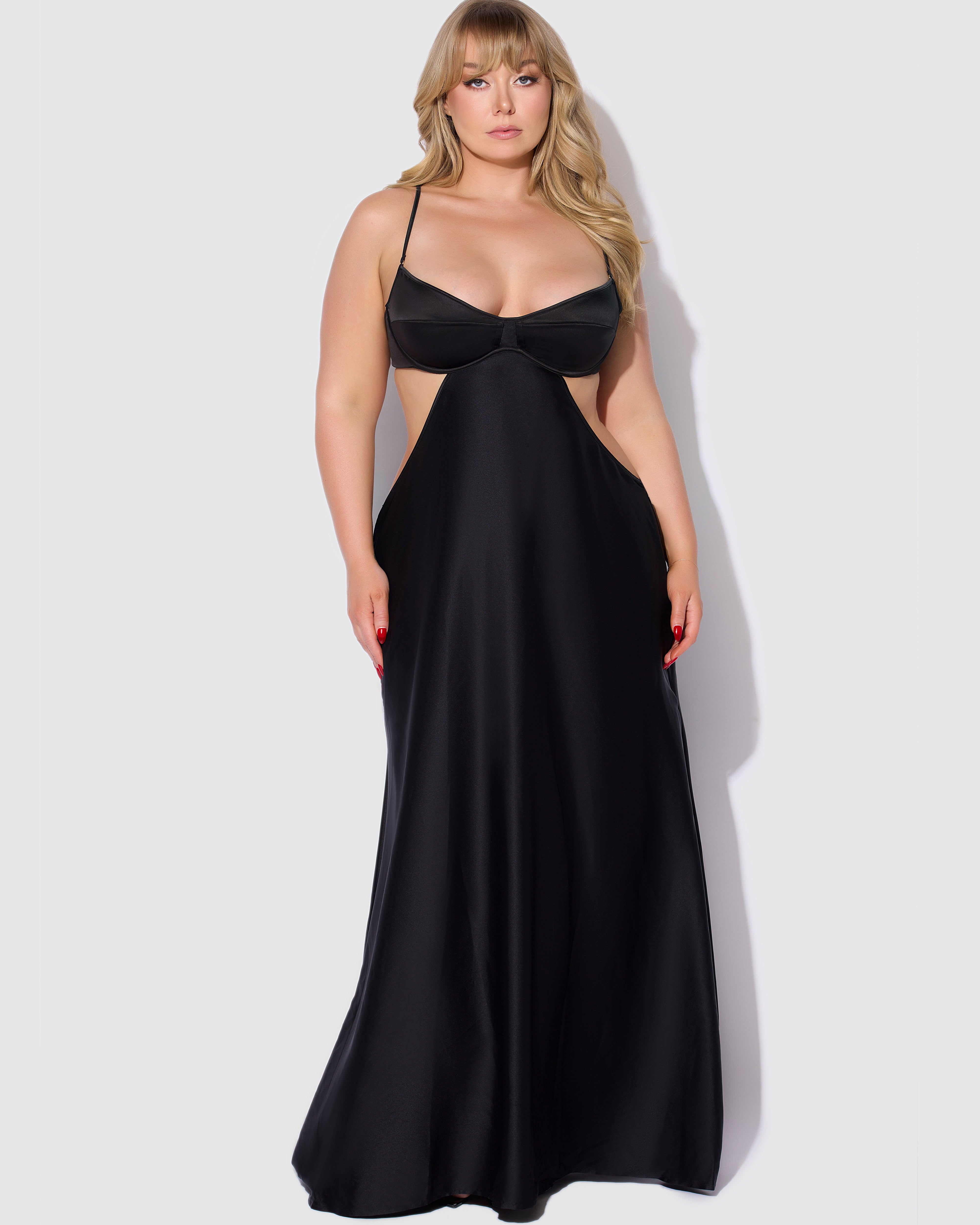 Brigeta Satin Mono Wire Long Gown Black | Lavah Intimates