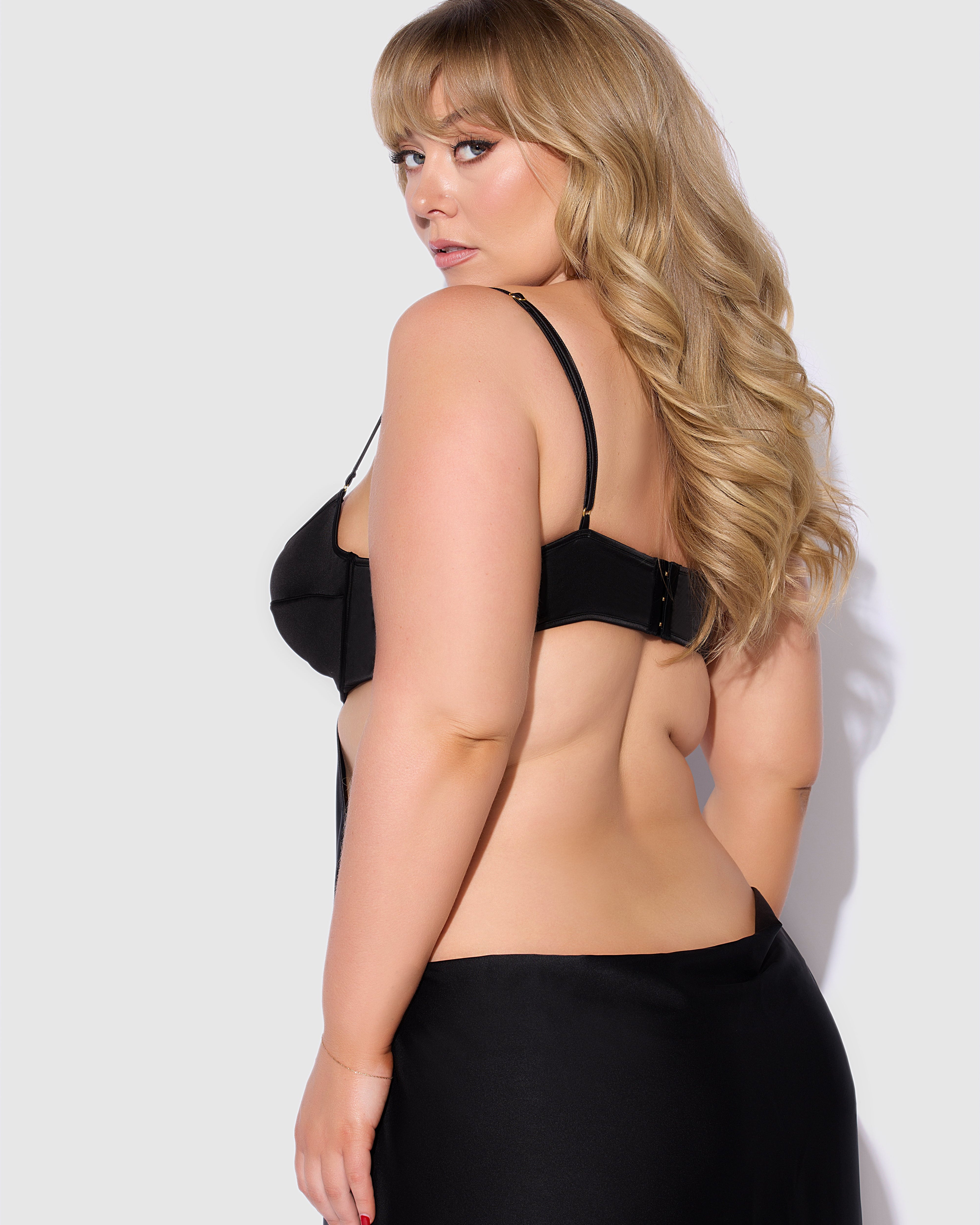 Brigeta Satin Mono Wire Long Gown Black | Lavah Intimates