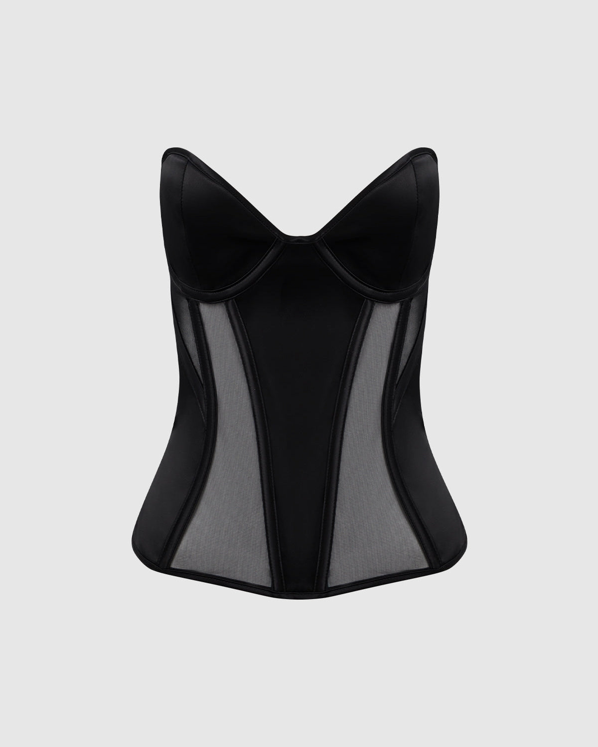 Juliet Satin Mesh Plunge Underwire Corset Black | Lavah Intimates