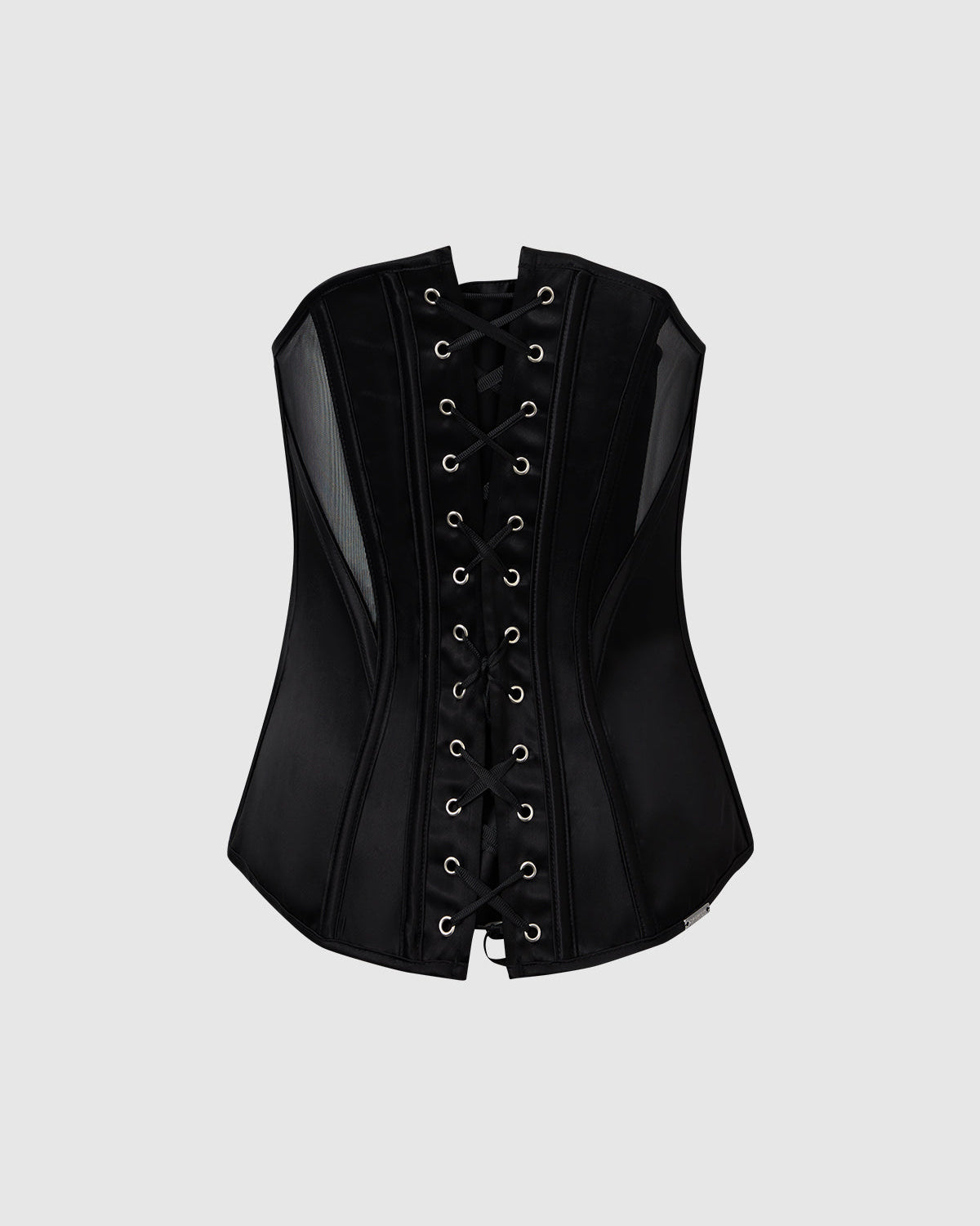 Juliet Satin Mesh Plunge Underwire Corset Black | Lavah Intimates
