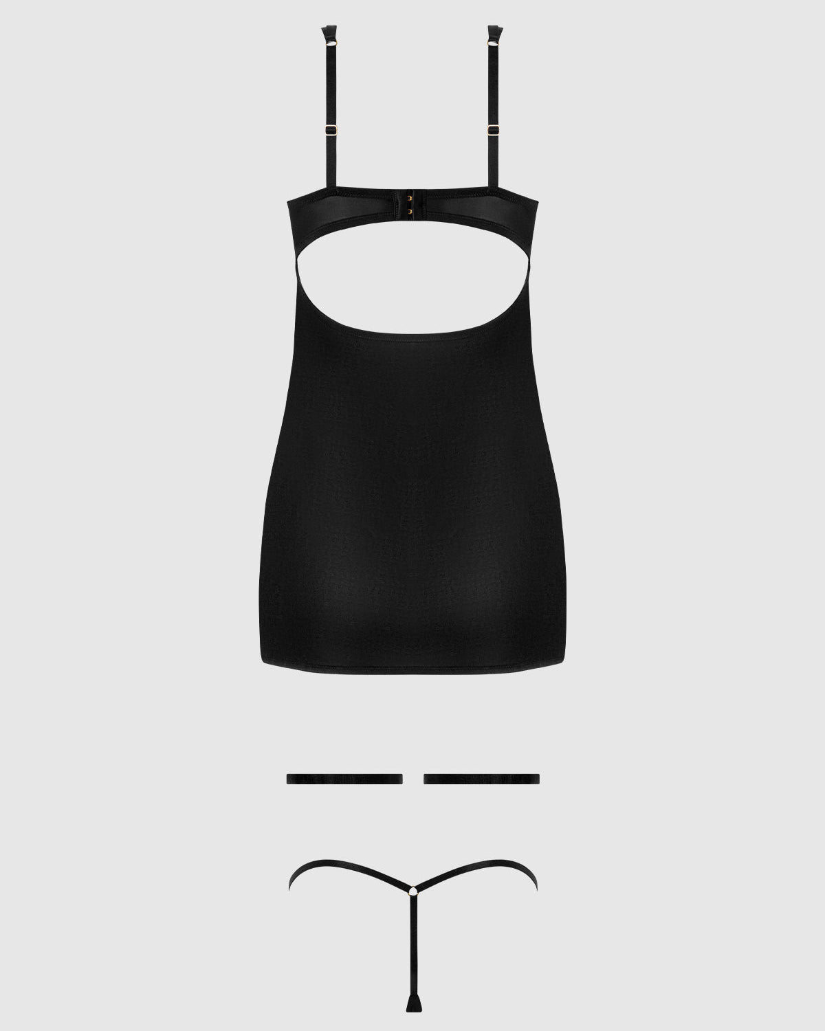 Yasmine Shine Mesh O Ring Thigh Garter Chemise Set Black | Lavah Intimates