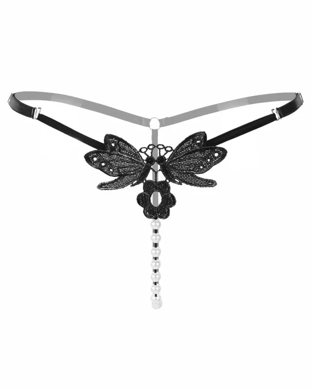 Embroidered Butterfly Pearl G-String | Lavah Intimates