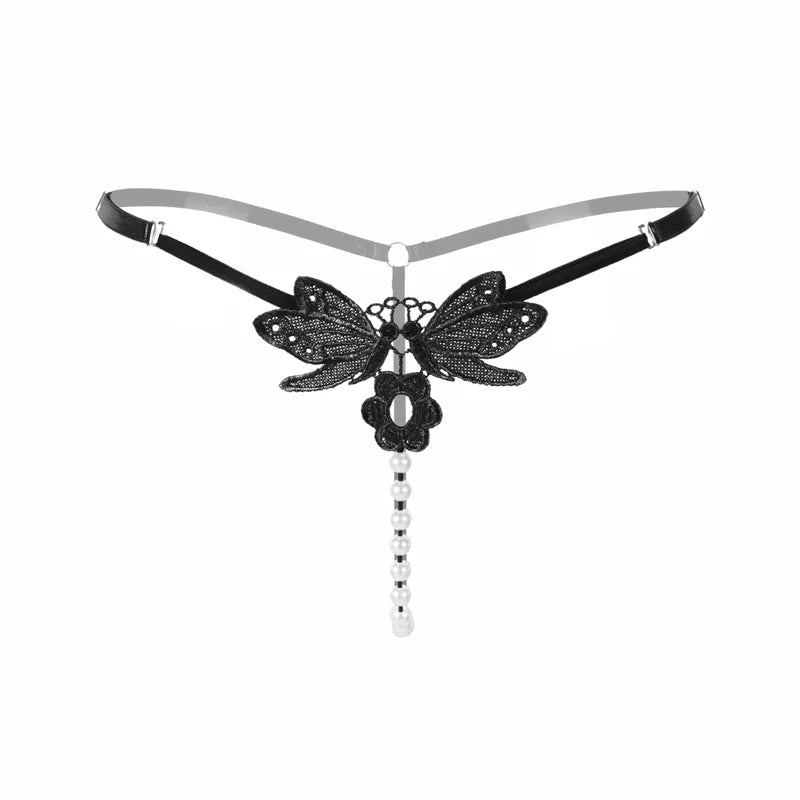 Embroidered Butterfly Pearl G-String | Lavah Intimates