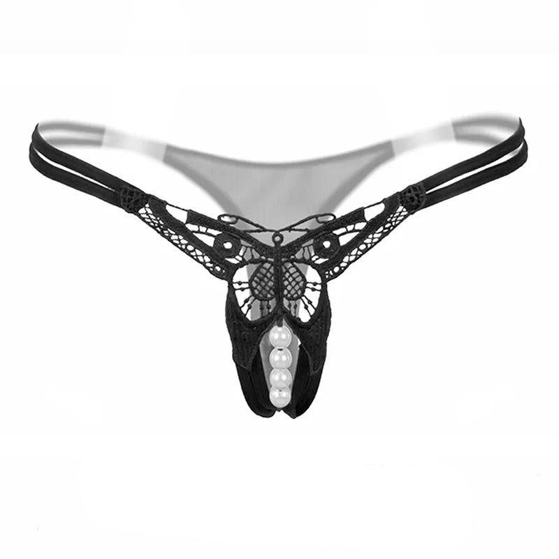 Social Butterfly Crotchless Pearl Thong | Lavah Intimates