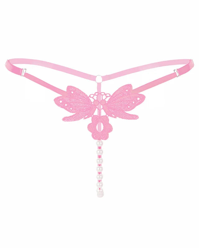 Embroidered Butterfly Pearl G-String | Lavah Intimates