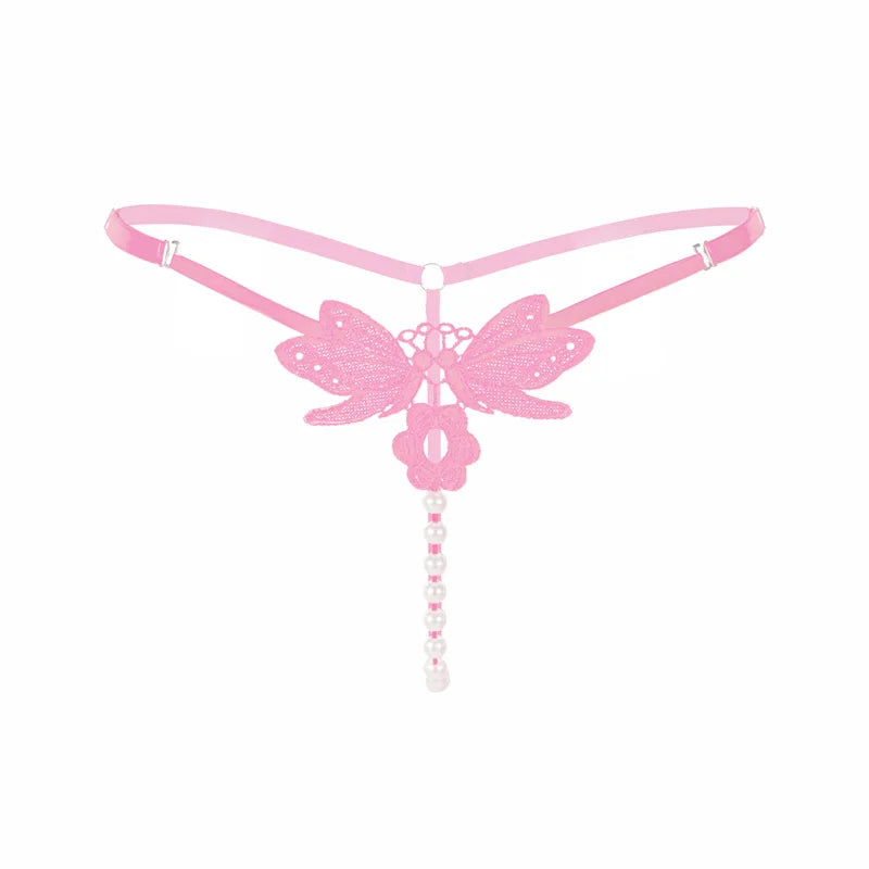 Embroidered Butterfly Pearl G-String | Lavah Intimates