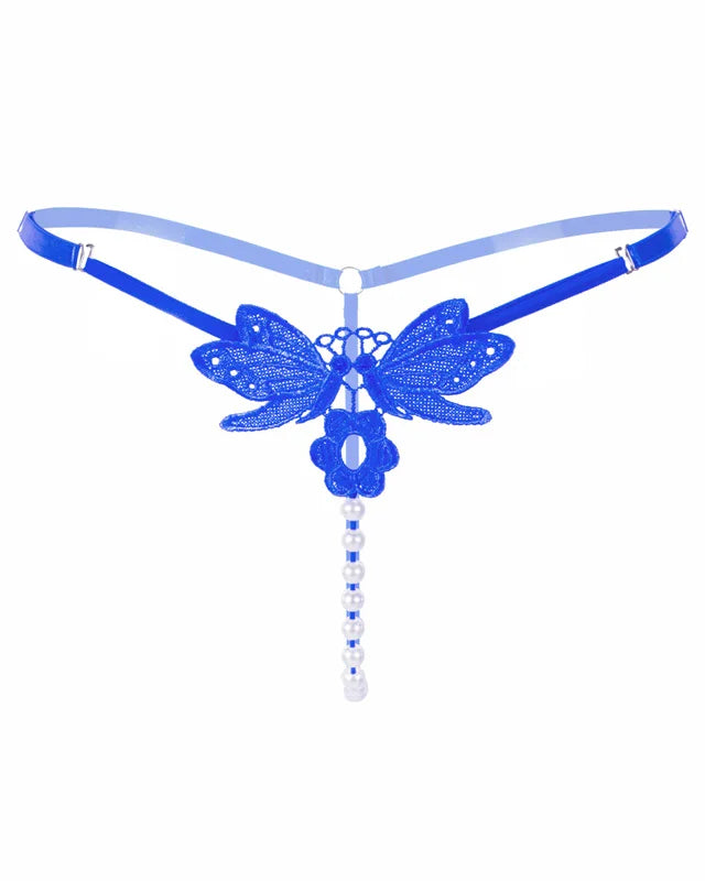 Embroidered Butterfly Pearl G-String | Lavah Intimates