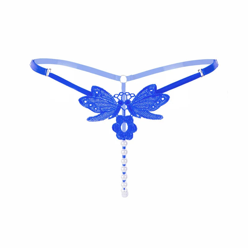 Embroidered Butterfly Pearl G-String | Lavah Intimates