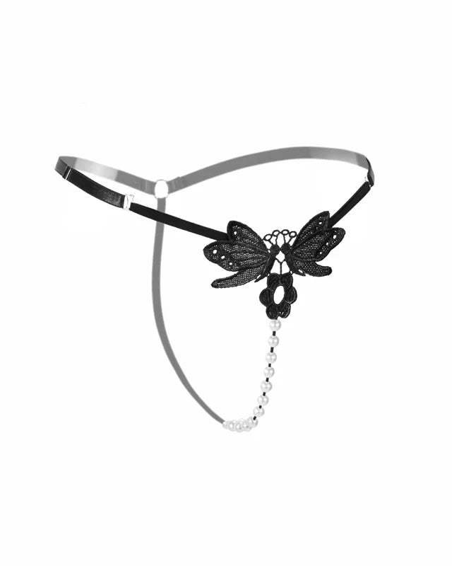 Embroidered Butterfly Pearl G-String | Lavah Intimates