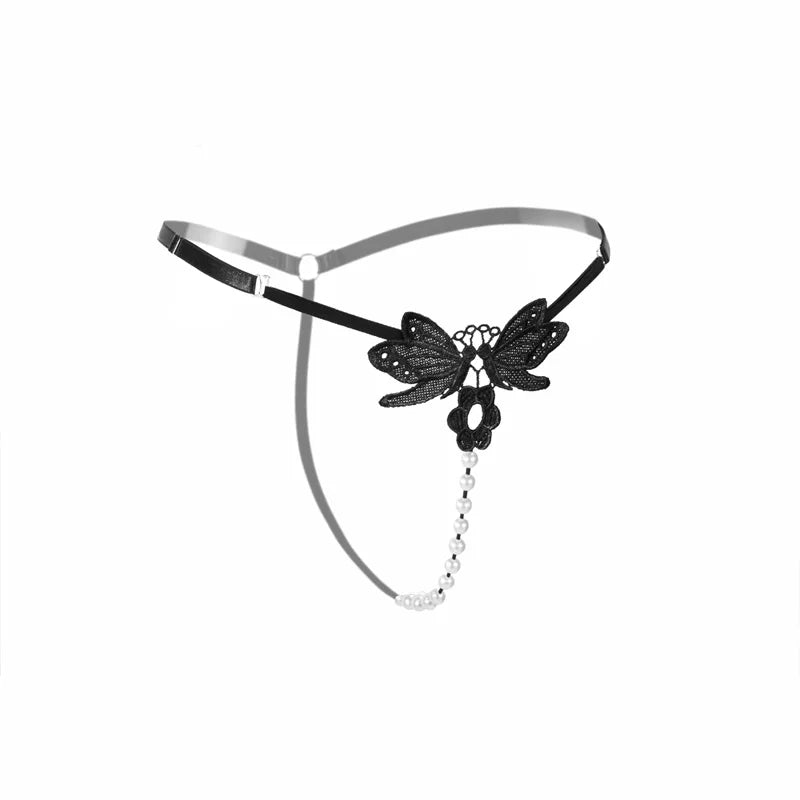 Embroidered Butterfly Pearl G-String | Lavah Intimates