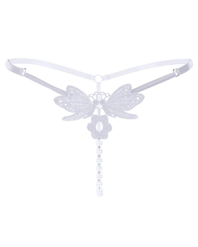 Embroidered Butterfly Pearl G-String | Lavah Intimates