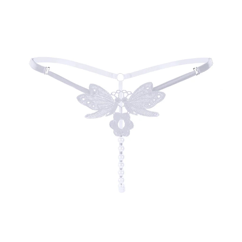 Embroidered Butterfly Pearl G-String | Lavah Intimates