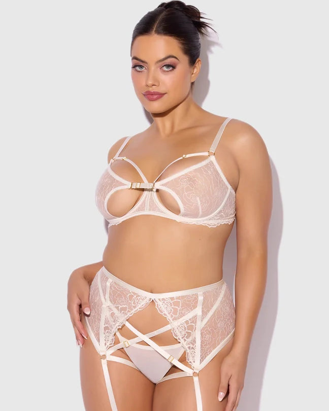Rosalie Bridal Lace Open Cup Bra Garter G-String Set | Lavah Intimates