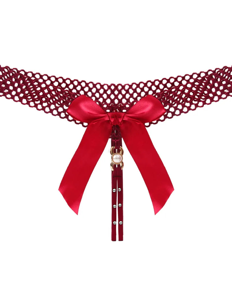 Noir Pearl Bow G-String | Lavah Intimates