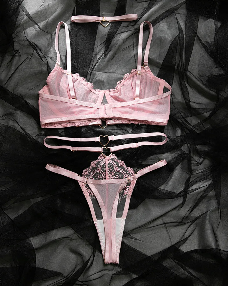 Pink Romance Lace 3-Piece Set with Choker | Lavah Intimates