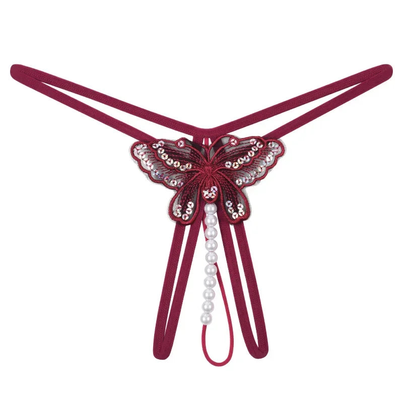 Butterfly Crotchless Pearl Thong | Lavah Intimates
