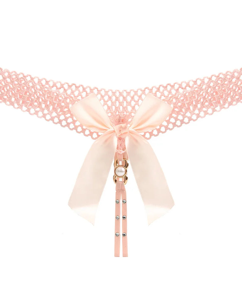 Noir Pearl Bow G-String | Lavah Intimates
