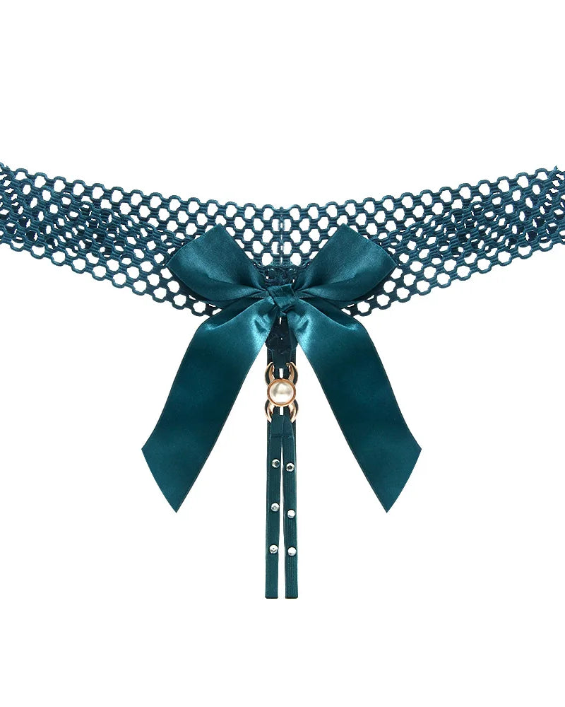 Noir Pearl Bow G-String | Lavah Intimates