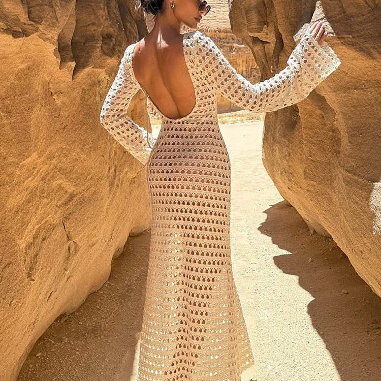 Capri Crochet Backless Maxi Cover-Up
