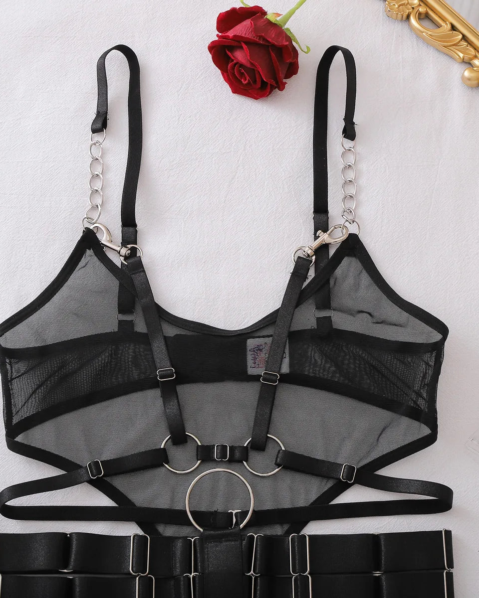 Onyx Belted Mesh Bodysuit Set | Lavah Intimates
