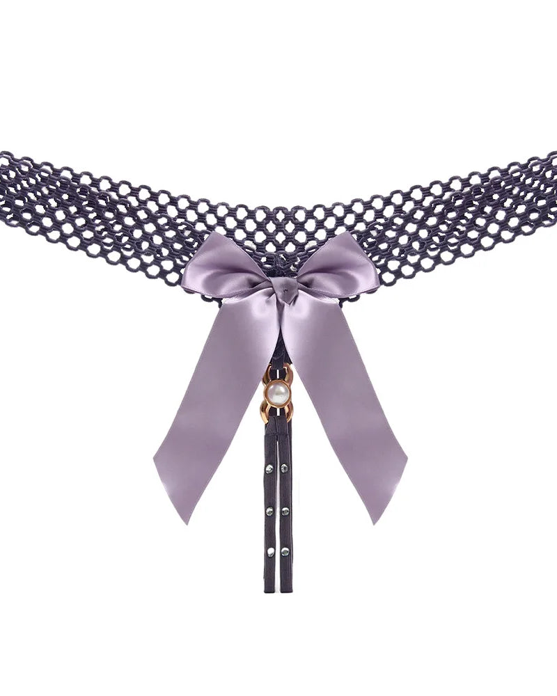 Noir Pearl Bow G-String | Lavah Intimates